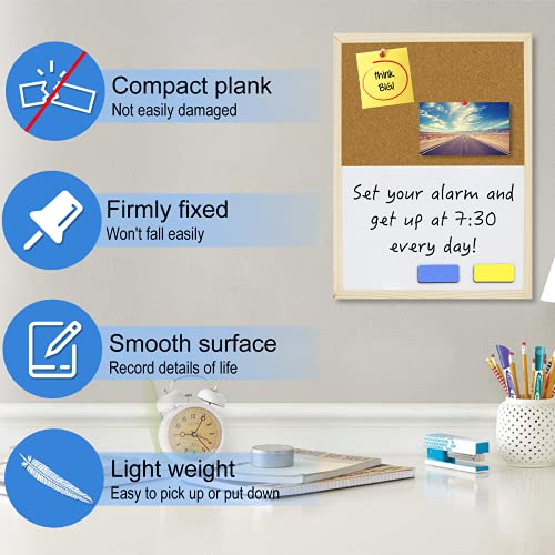 OWLKELA Dry Erase Cork Board 16.5"x12.6", Notice Pin Board, Memo Board, Vision Board, Bulletin Board for Office, Classroom or Home, Mounting Hardware and Push Pins Included, Wooden Frame - Image 3
