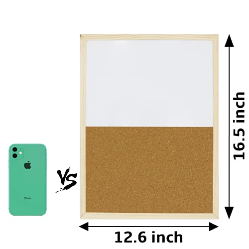 OWLKELA Dry Erase Cork Board 16.5"x12.6", Notice Pin Board, Memo Board, Vision Board, Bulletin Board for Office, Classroom or Home, Mounting Hardware and Push Pins Included, Wooden Frame - Image 2