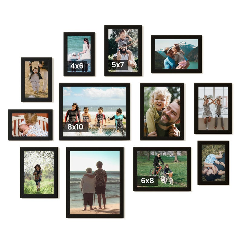 Heimlove Black Collage Picture Frames Set of 12,Two 8x10,Two 6x8, Four 5x7,Four 4x6 Photo Frames,Gallery Wall Frame Set for Wall Mount or Tabletop Display - Image 1