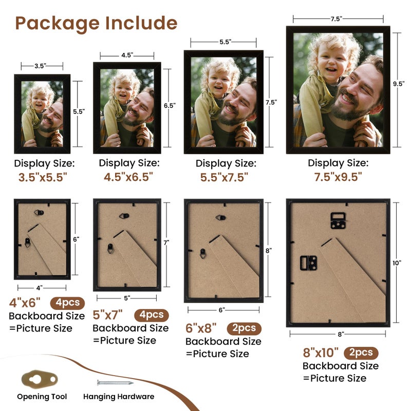 Heimlove Black Collage Picture Frames Set of 12,Two 8x10,Two 6x8, Four 5x7,Four 4x6 Photo Frames,Gallery Wall Frame Set for Wall Mount or Tabletop Display - Image 2