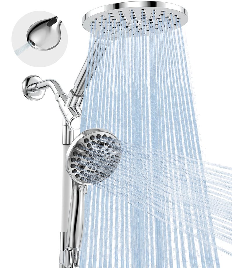 MakeFit Dual Handheld Shower Head Combo, 2-in-1 Rain Shower Heads System 8 Inch Rainfall Shower Head and 10 Modes High Pressure Hand Held Showerhead with Built-in Power Wash - Image 1