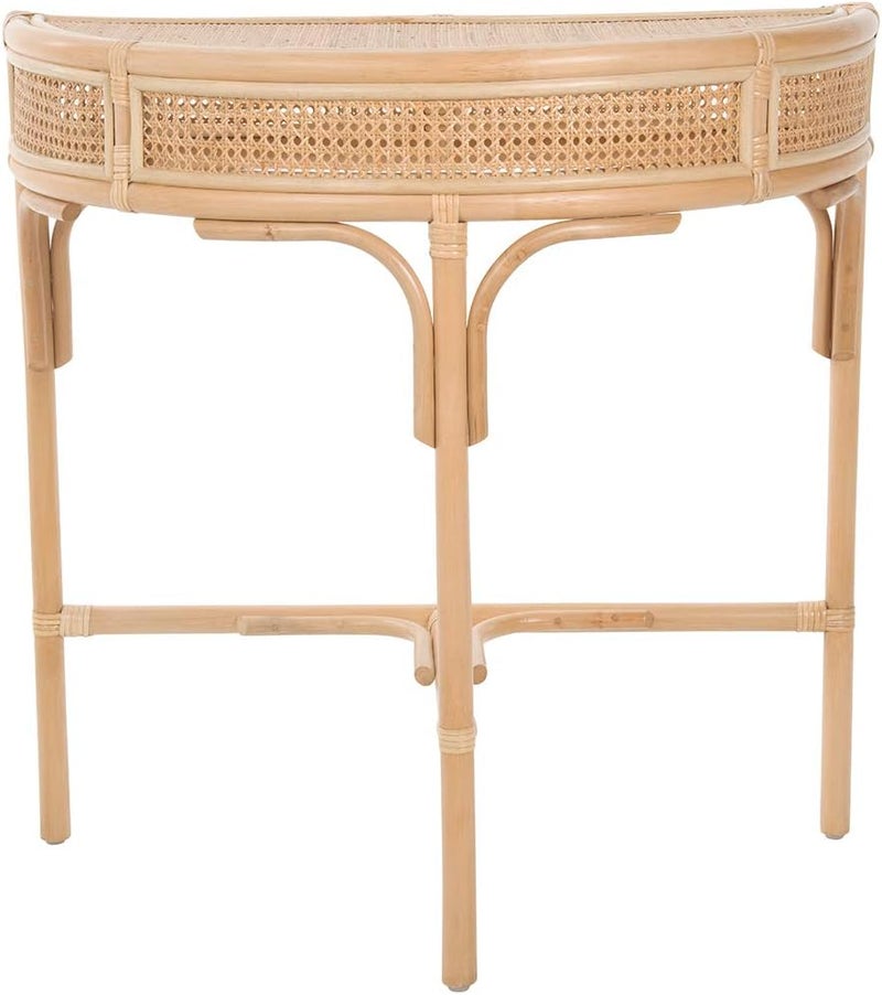Kouboo Kouboo Rattan Cane HalfMoon SemiCircular Accent Table Slim Entryway Console Table with Storage  Drawers  Perfect for Hallways Front Entrances Halfmoon Shaped Light Brown  - Image 4