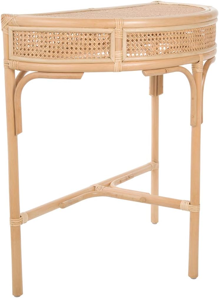 Kouboo Kouboo Rattan Cane HalfMoon SemiCircular Accent Table Slim Entryway Console Table with Storage  Drawers  Perfect for Hallways Front Entrances Halfmoon Shaped Light Brown  - Image 1