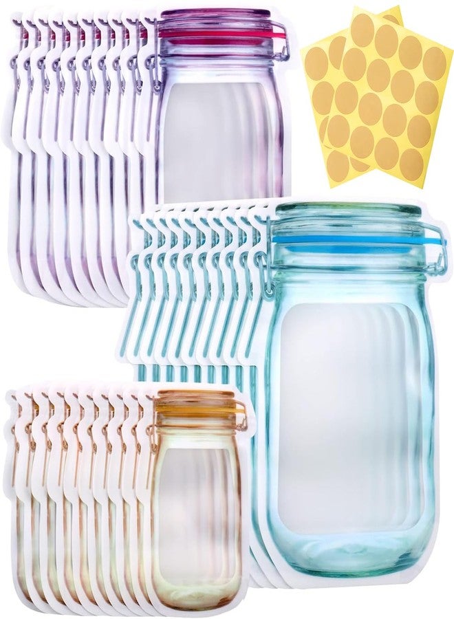 KESTAR 30 Pcs Mason Jar Zipper Bags, Spice Storage Bags, Reusable Food Saver Storage Fresh Bags Snacks Zipper Sealed Bag with 32 PCS Labels for Travel Camping Picnic (Style01 30 PCS) - Image 1