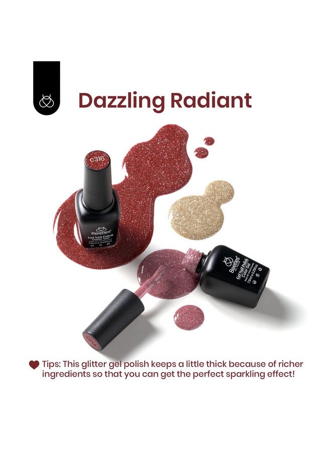 beetles Gel Polish beetles Gel Polish Reflective Glitter Winter Gel Nail Polish Set, 6 Colors Holographic Sparkle Glitter Gel,Flash Diamond Sliver Gold Black Red UV LED Soak Off Manicure Kit Gift for Women Girls  - Image 2