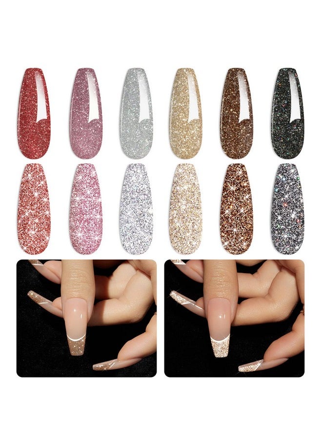 beetles Gel Polish beetles Gel Polish Reflective Glitter Winter Gel Nail Polish Set, 6 Colors Holographic Sparkle Glitter Gel,Flash Diamond Sliver Gold Black Red UV LED Soak Off Manicure Kit Gift for Women Girls  - Image 1