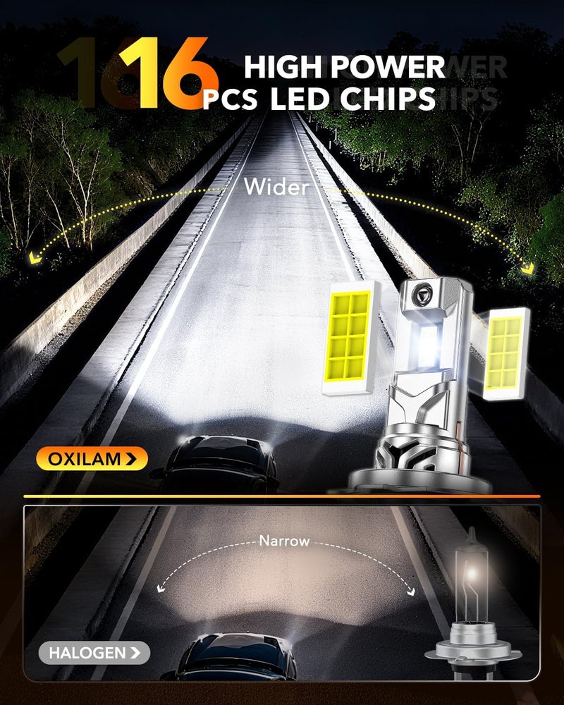 OXILAM مصباح LED H7 للضباب، 40000 لومن 80 واط ضوء أبيض 6500 كلفن، لاسلكي غير قطبي، حجم 1:1 تركيب سهل بدون محول، عبوة من 2 - Image 3