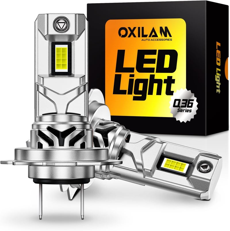 OXILAM مصباح LED H7 للضباب، 40000 لومن 80 واط ضوء أبيض 6500 كلفن، لاسلكي غير قطبي، حجم 1:1 تركيب سهل بدون محول، عبوة من 2 - Image 1