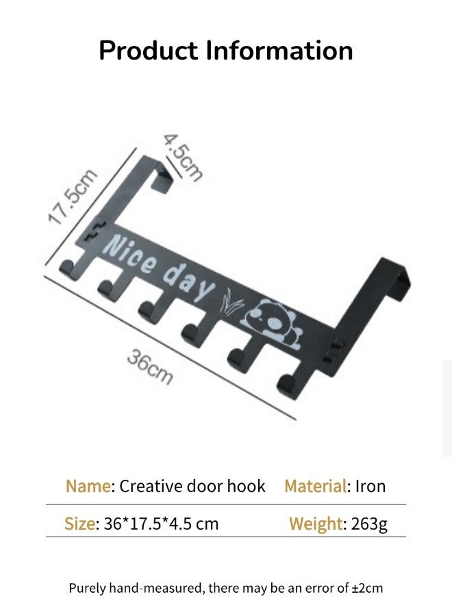 علاقة ملابس فوق الباب، حامل 6 خطافات مقاوم للصدأ، خطافات جدارية معدنية متينة وقوية، منظم متعدد الاستخدامات وموفر للمساحة، مناسب ل أبواب الحمامات والمطابخ والأبواب الأمامية والخلفية (أسود، 36*17.5*4.5 سم) - Image 2