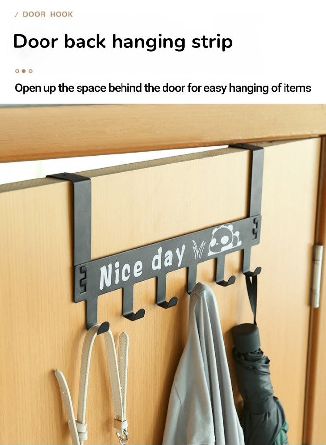 علاقة ملابس فوق الباب، حامل 6 خطافات مقاوم للصدأ، خطافات جدارية معدنية متينة وقوية، منظم متعدد الاستخدامات وموفر للمساحة، مناسب ل أبواب الحمامات والمطابخ والأبواب الأمامية والخلفية (أسود، 36*17.5*4.5 سم) - Image 4
