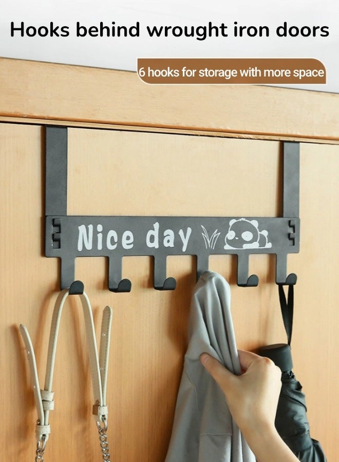 علاقة ملابس فوق الباب، حامل 6 خطافات مقاوم للصدأ، خطافات جدارية معدنية متينة وقوية، منظم متعدد الاستخدامات وموفر للمساحة، مناسب ل أبواب الحمامات والمطابخ والأبواب الأمامية والخلفية (أسود، 36*17.5*4.5 سم) - Image 5