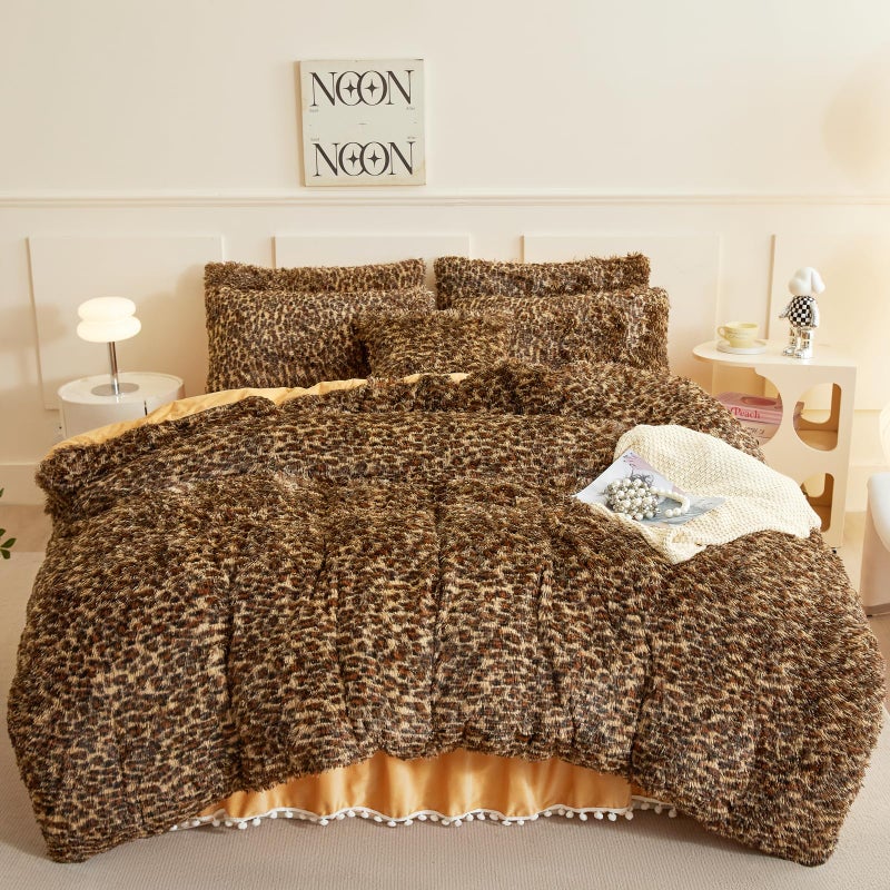 HAIHUA Fluffy Cheetah Print Comforter Cover Twin Set, Fuzzy Leopard Twin Bedding Set 2 Pieces (1 Plush Duvet Cover + 1 Furry Plush Pillow Cases) Cheetah Shaggy Bed Set, Zipper Closure - Image 1
