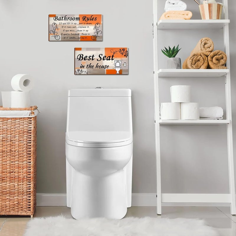 Al Raied ARS 2 Pieces Orange and Grey Bathroom Wall Decor - Abstract Wooden Hanging Bathroom Rules Art - Image 3
