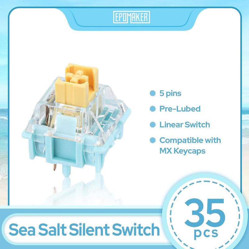 EPOMAKER Silent Mechanical Keyboard Switches Set - 35 Pieces Factory Pre-Lubed, 5-Pin Linear/Tactile Switches for Custom Mechanical Keyboards (Sea Salt(Linear Silent)) - Image 2