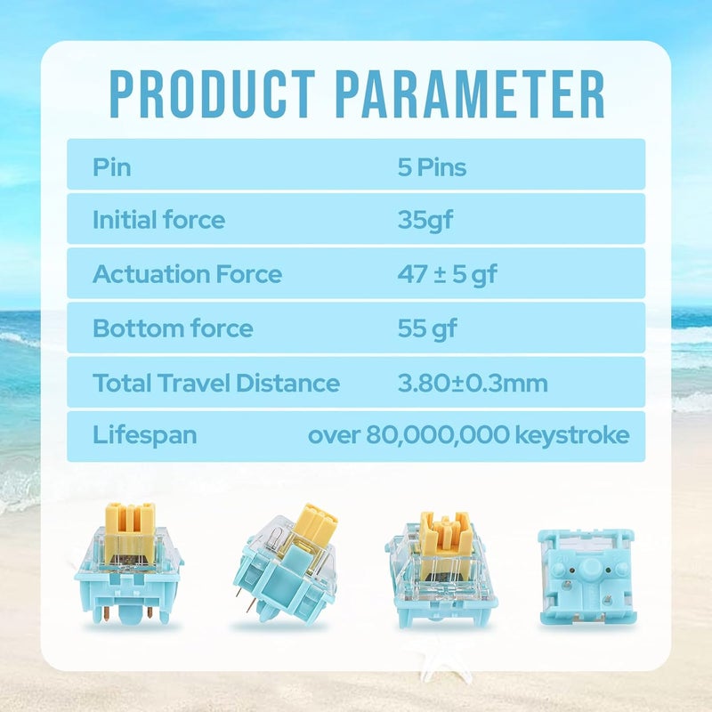 EPOMAKER Silent Mechanical Keyboard Switches Set - 35 Pieces Factory Pre-Lubed, 5-Pin Linear/Tactile Switches for Custom Mechanical Keyboards (Sea Salt(Linear Silent)) - Image 3