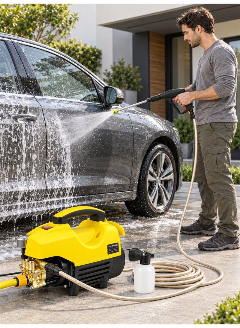 EzzySo غسالة ضغط كهربائية 2900 PSI كحد أقصى 3.1 GPM 3100W غسالة قوية محمولة مدمجة مع خرطوم بطول 66 قدم وفوهات قابلة للتعديل ومدفع رغوة، غسالة ضغط صغيرة للسيارات للاستخدام المنزلي/الفناء/الممر/باللون الأصفر - Image 2