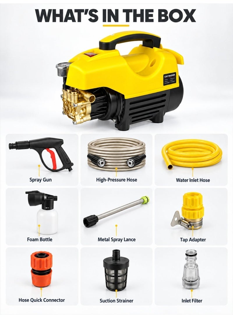 EzzySo غسالة ضغط كهربائية 2900 PSI كحد أقصى 3.1 GPM 3100W غسالة قوية محمولة مدمجة مع خرطوم بطول 66 قدم وفوهات قابلة للتعديل ومدفع رغوة، غسالة ضغط صغيرة للسيارات للاستخدام المنزلي/الفناء/الممر/باللون الأصفر - Image 5