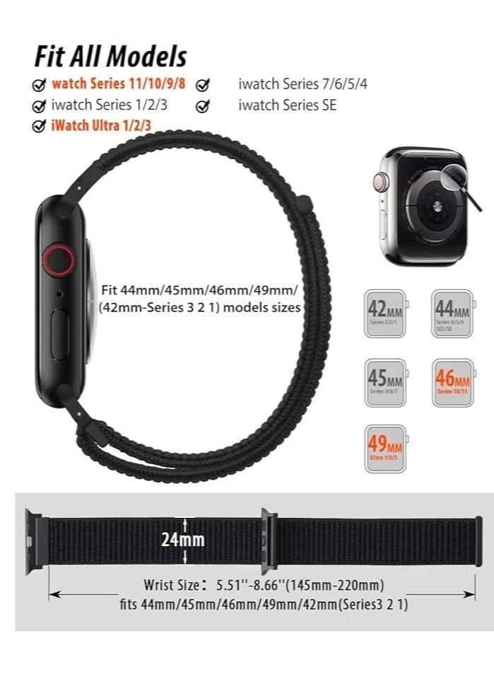 DeHuCg Nylon Loop Sport Band Compatible with Apple Watch Bands 44mm 45mm 46mm 49mm 42mm for Women Men, iWatch Wrist Straps for Ultra 3 2, Se, Series 11 10 9 8 7, Breathable, Soft Band Ideal for Outdoor - Image 3