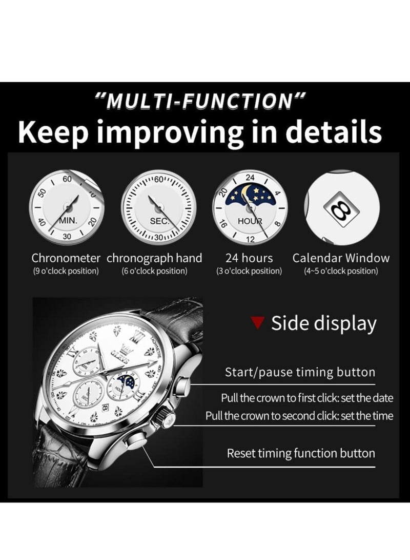 أوليفز ساعات رجالية كوارتز كرونوغراف جلد مقاومة للماء 2888 - Image 5