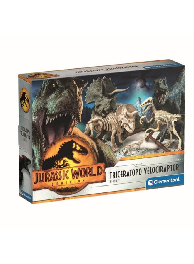 كلمينتوني مجموعة حفر الديناصورات Jw3 ترايسيراتوبس + فيلوسيرابتور