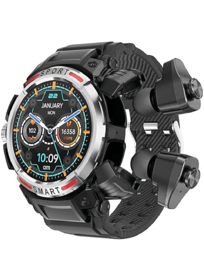 AROAQ GT100 2-in-1 Smartwatch with TWS Wireless Earbuds | 1.43" AMOLED HD Display, 128MB Music Storage, NFC, Bluetooth Call, Health & Fitness Tracker – Waterproof Smart Watch - Image 1