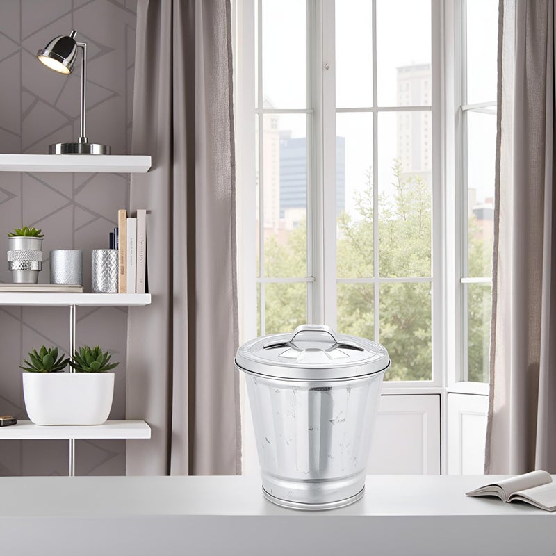 Tnyvm Silver Mini Galvanized Trash Can with Lid,Small Metal Buckets with Lids, Wastebasket Trash Can, Metal Rubbish Bin, Tabletop Can, Flower Pot Pen Holde Trash, Waste Receptacles and Liners, Decorations - Image 3
