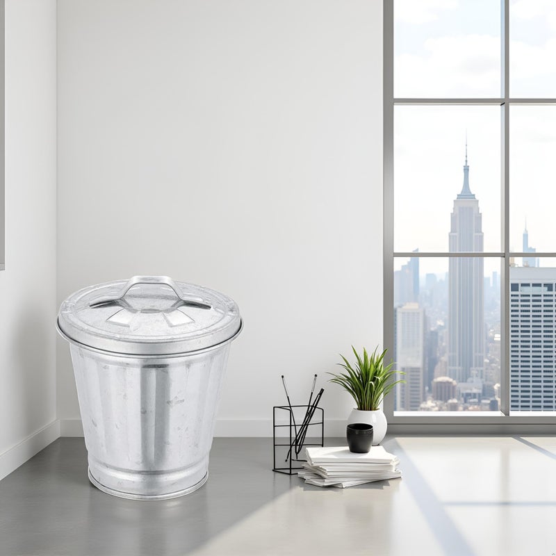 Tnyvm Silver Mini Galvanized Trash Can with Lid,Small Metal Buckets with Lids, Wastebasket Trash Can, Metal Rubbish Bin, Tabletop Can, Flower Pot Pen Holde Trash, Waste Receptacles and Liners, Decorations - Image 4