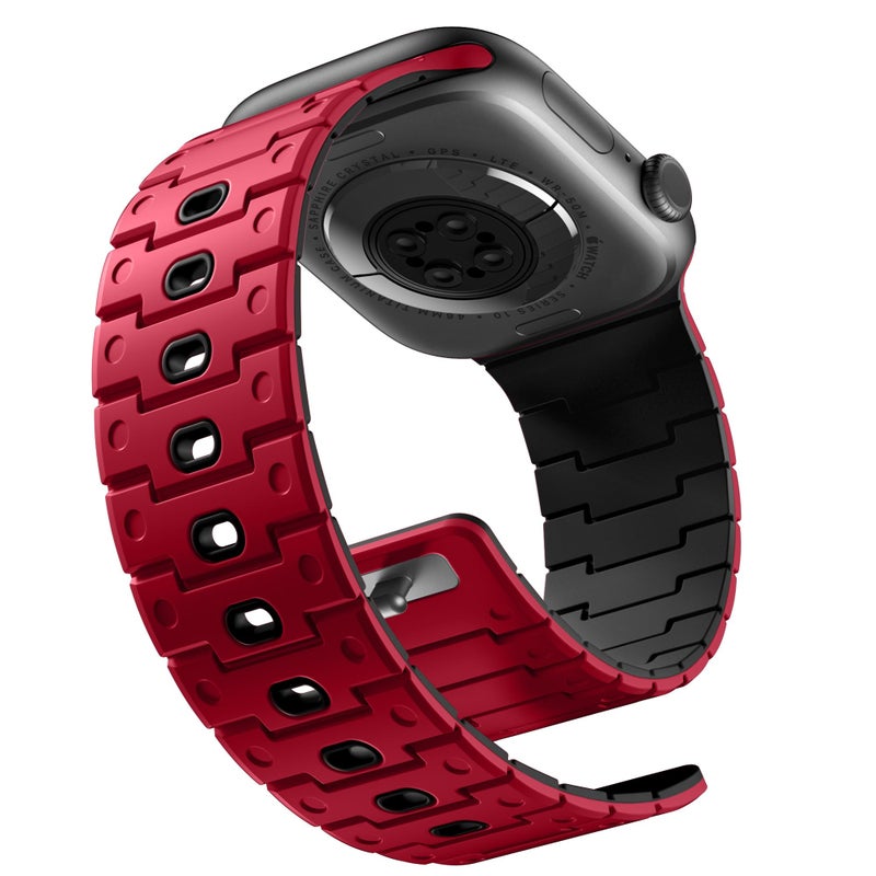 Bandletic Magnetic Watchband Compatible with Apple Watch for Men 49mm 42mm (Series 3/2/1) 45mm 49mm Men, Silicone Sport Strong Magnet Strap for iWatch Series 11 10 9 ULTRA 2 SE3 8 7 6 5 4, Red/Black - Image 1