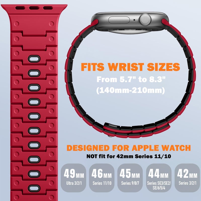 Bandletic Magnetic Watchband Compatible with Apple Watch for Men 49mm 42mm (Series 3/2/1) 45mm 49mm Men, Silicone Sport Strong Magnet Strap for iWatch Series 11 10 9 ULTRA 2 SE3 8 7 6 5 4, Red/Black - Image 4