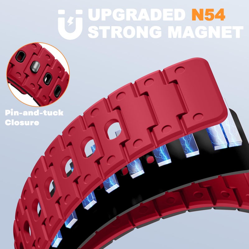 Bandletic Magnetic Watchband Compatible with Apple Watch for Men 49mm 42mm (Series 3/2/1) 45mm 49mm Men, Silicone Sport Strong Magnet Strap for iWatch Series 11 10 9 ULTRA 2 SE3 8 7 6 5 4, Red/Black - Image 3