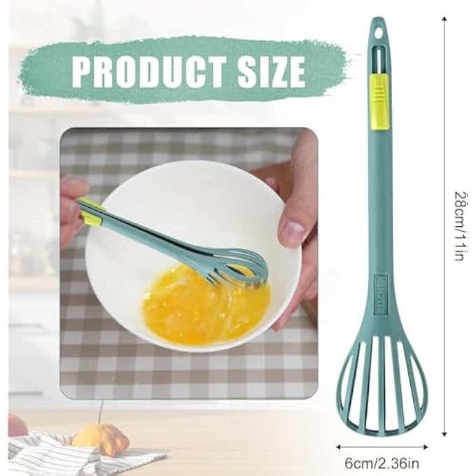 SWIUKPHE 2In1 Egg Whisk  Serrated Food Clip Plastic Egg Beaters Food Tongs Tool Multifunctional Kitchen Gadget For Cooking Baking Mixing Milk Salad Cream  Gripping BreadGreen - Image 4
