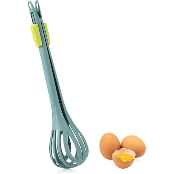 SWIUKPHE 2In1 Egg Whisk  Serrated Food Clip Plastic Egg Beaters Food Tongs Tool Multifunctional Kitchen Gadget For Cooking Baking Mixing Milk Salad Cream  Gripping BreadGreen - Image 1