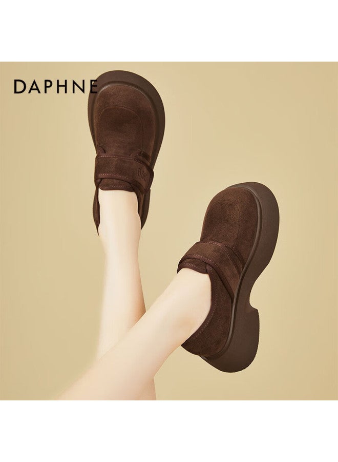Daphne Women's Thick Sole Magic Tape Birkenstock Style Retro Height Increasing Comfortable Daily Commuting Soft Sole Shoes Brown Size 37 - Image 2
