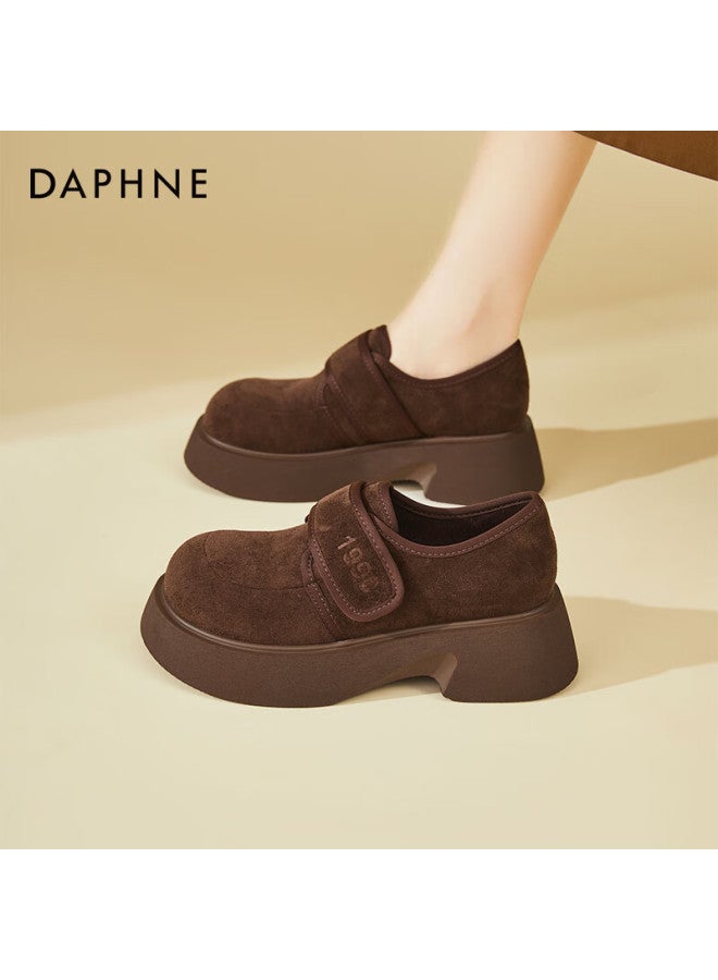 Daphne Women's Thick Sole Magic Tape Birkenstock Style Retro Height Increasing Comfortable Daily Commuting Soft Sole Shoes Brown Size 37 - Image 3
