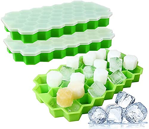 ADICTUM Ice Cube Tray with Silicon Ice Mold Trays Flexible Silicone Honeycomb Design 37 Cavity Ice Cube Tray with Lid Multicolor Pack of 1 - Image 4