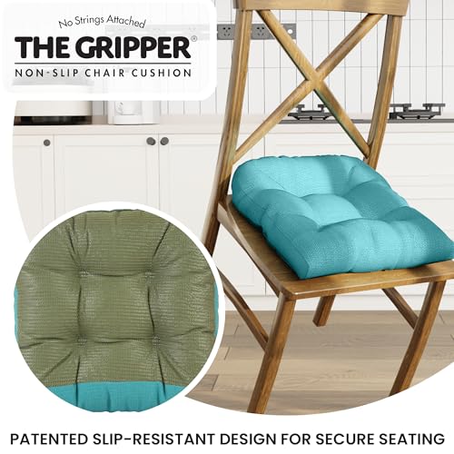 Klear Vu Gripper Overstuffed Universal Non-Slip Dining Chair Cushions for Kitchen Decor or Office Use, U-Shaped Skid-Proof Seat Pad, 17x17 Inches, 2 Count (Pack of 1), Solid Teal - Image 5