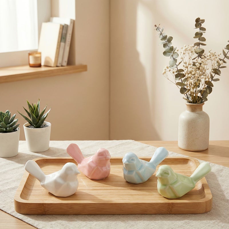 2pcs Pink Blue Ceramic Bird Ornaments Two Piece Set Geometric Style Porcelain Crafts Nordic Japanese Home Decoration Housewarming Birthday Graduation Gift - Image 4