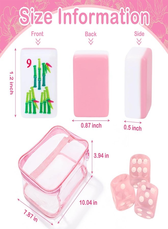 Entallor 166 American Mahjong Tile Set with Storage Bag & Dice, 1.2" Mini Pink 3D Engraved Melamine Mahjong Tiles for Adults, Friends and Family Game Night, Travel Size Chinese Game Gifts - Image 2