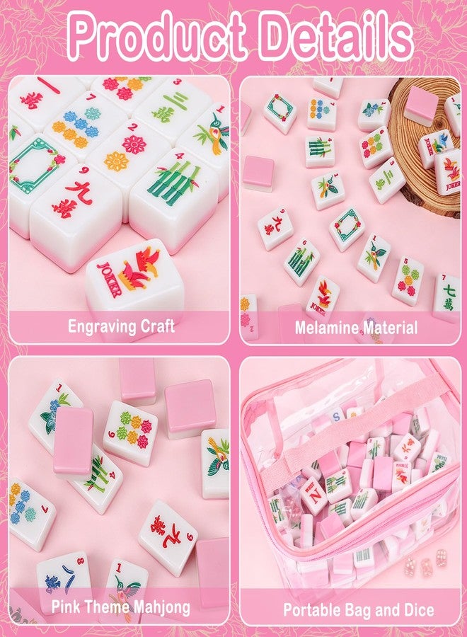 Entallor 166 American Mahjong Tile Set with Storage Bag & Dice, 1.2" Mini Pink 3D Engraved Melamine Mahjong Tiles for Adults, Friends and Family Game Night, Travel Size Chinese Game Gifts - Image 4
