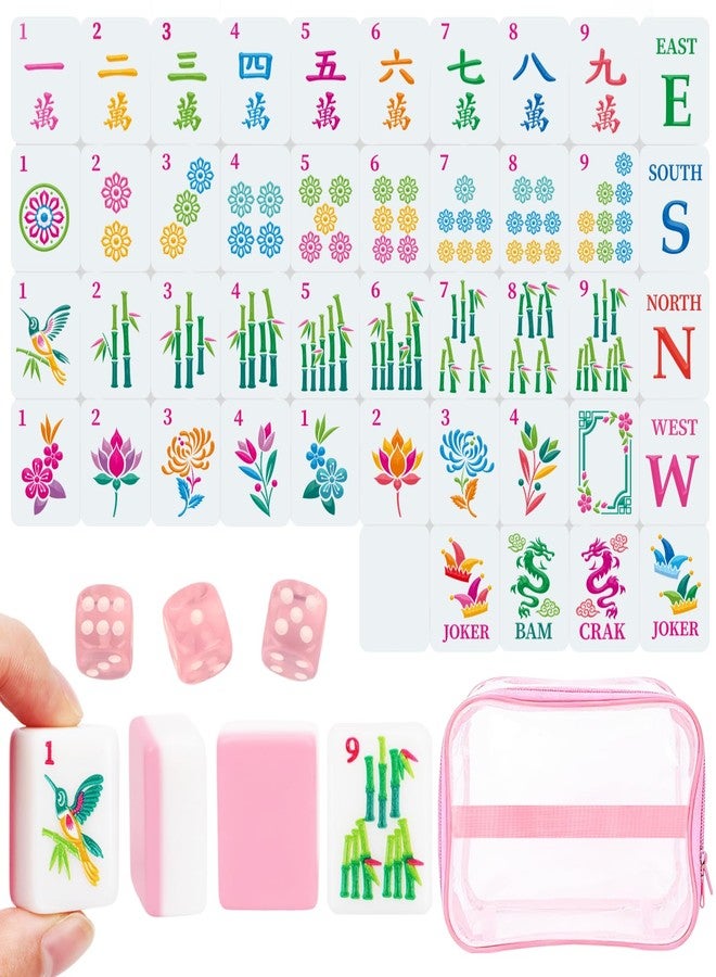 Entallor 166 American Mahjong Tile Set with Storage Bag & Dice, 1.2" Mini Pink 3D Engraved Melamine Mahjong Tiles for Adults, Friends and Family Game Night, Travel Size Chinese Game Gifts - Image 1