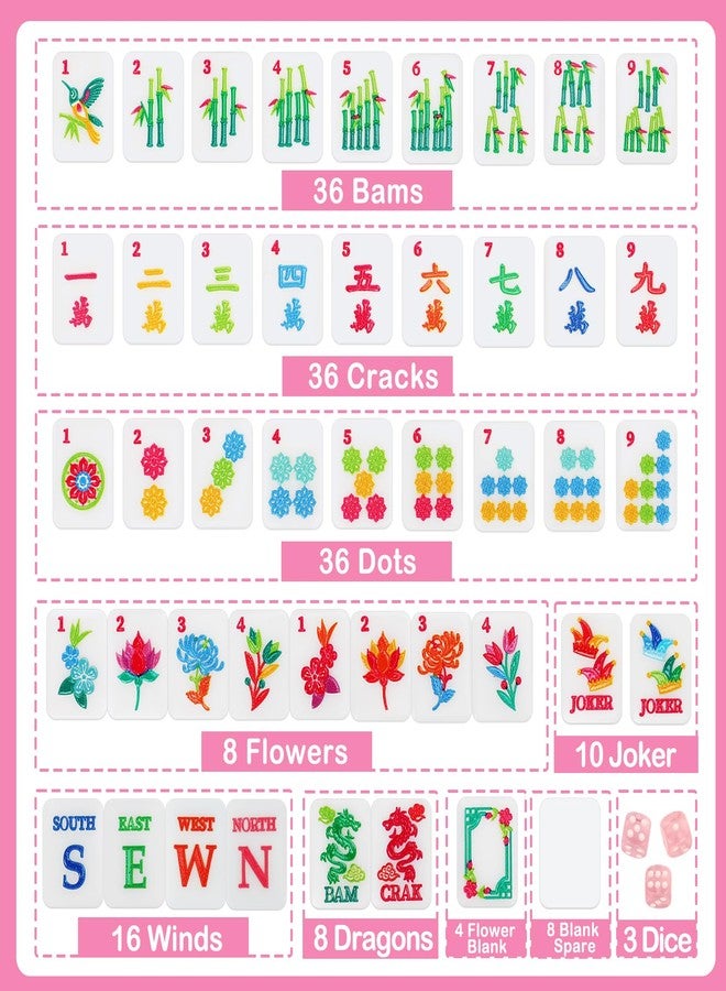 Entallor 166 American Mahjong Tile Set with Storage Bag & Dice, 1.2" Mini Pink 3D Engraved Melamine Mahjong Tiles for Adults, Friends and Family Game Night, Travel Size Chinese Game Gifts - Image 3