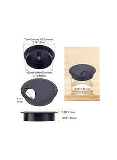PROMASS 8 Pack 80mm Plastic Desk Cable Grommets, Black Wire Organizer Caps, Round PC Computer Port Cable Hole Cover Plug Bushings, Perfect for Hide Data Cords in Office Desk, TV Stands, Tabletops and More  - Image 2
