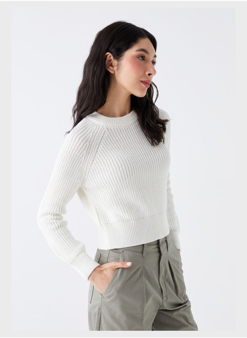 LC WAIKIKI - Ribbed Crew Neck Crop Sweatshirt - Image 1