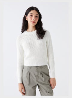 Ribbed Crew Neck Crop Sweatshirt