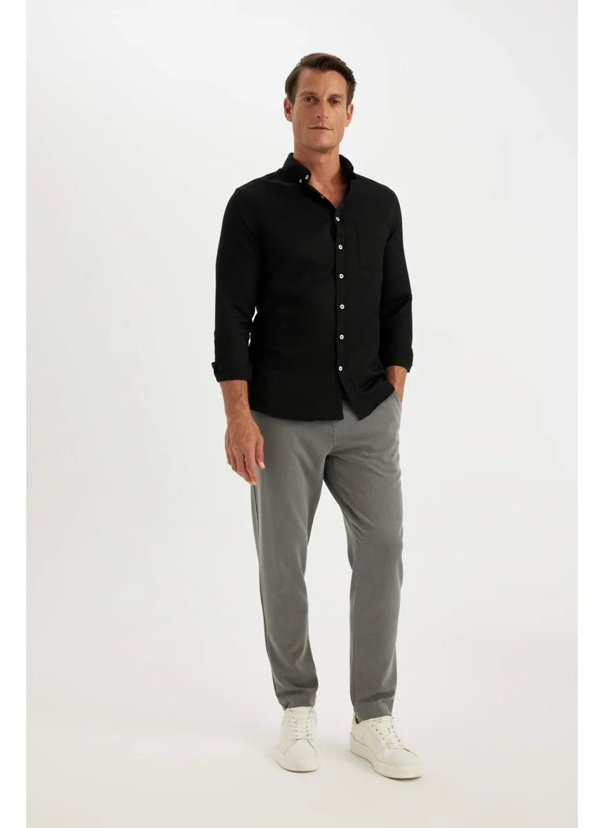 ديفاكتو Slim Fit Slim Fit Buttoned Textured Plain Cotton Blend Long Sleeve Shirt T2066AZ24AU