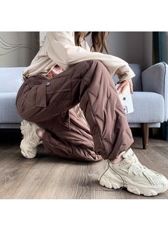 Generic Womens Autumn Winter Loose High Waist Fleece Lined Casual Cotton Trousers Coffee  - Image 1