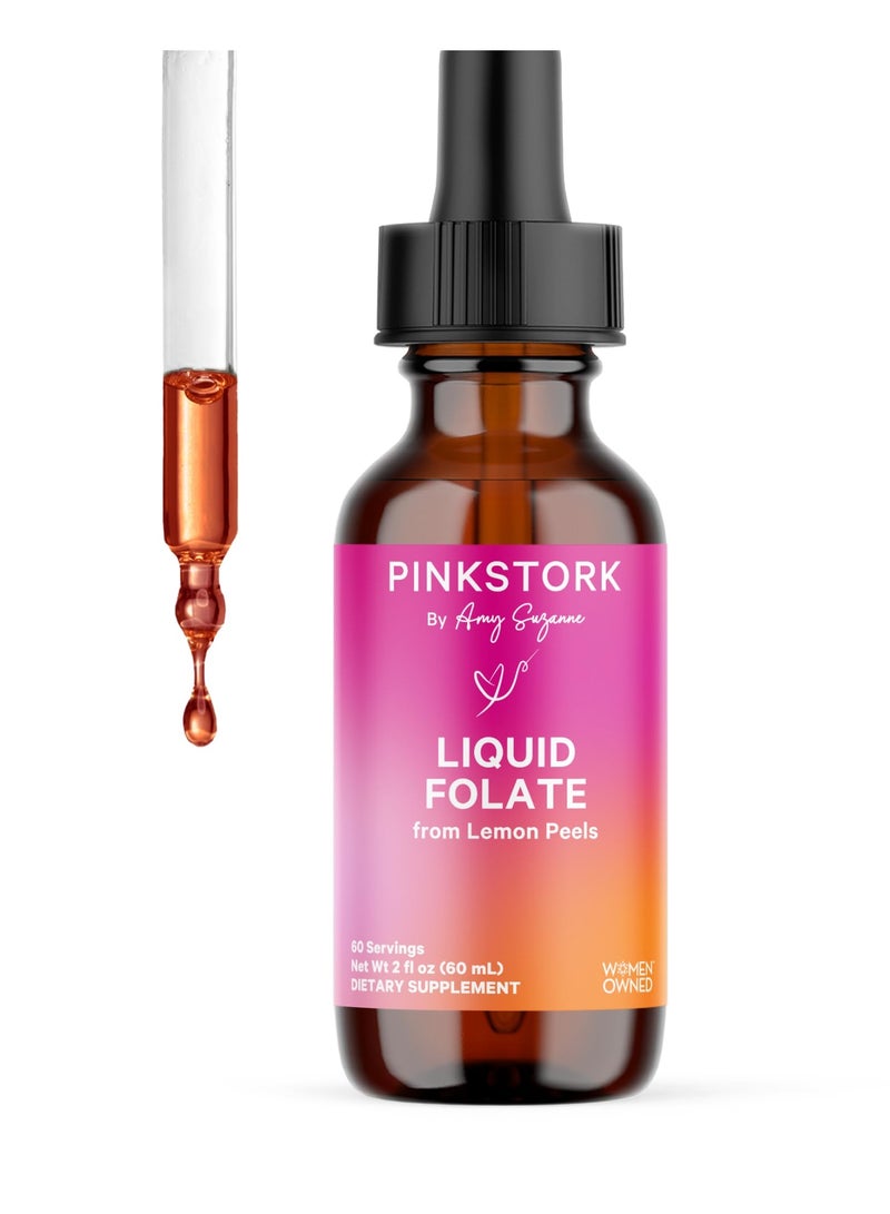 Pink Stork Liquid Folate from Lemon Peels, 60 Servings, Net Wt 2 fl oz (60 mL), Dietary Supplement - Image 1
