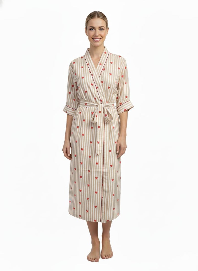 COTSILER Cotton Block Print Kimono Robe for Women Long Bathrobe with Belt & Pockets Soft Lightweight Nightwear Spa,Lounge or Cover-Up (US, Alpha, One Size, Regular, Regular, Design 14) - Image 1