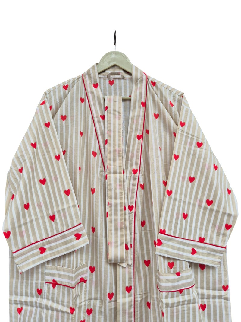 COTSILER Cotton Block Print Kimono Robe for Women Long Bathrobe with Belt & Pockets Soft Lightweight Nightwear Spa,Lounge or Cover-Up (US, Alpha, One Size, Regular, Regular, Design 14) - Image 3