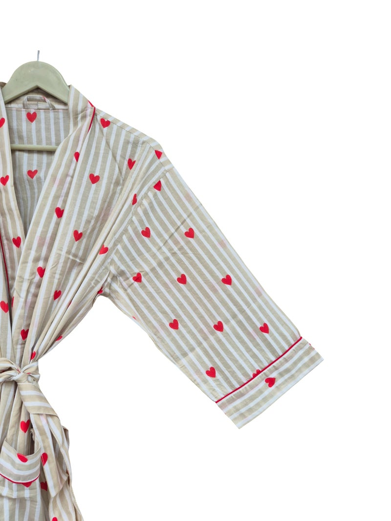 COTSILER Cotton Block Print Kimono Robe for Women Long Bathrobe with Belt & Pockets Soft Lightweight Nightwear Spa,Lounge or Cover-Up (US, Alpha, One Size, Regular, Regular, Design 14) - Image 2